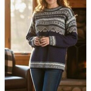 Alpaca Connection Alpaca Wool Blend Fair Isle Sweater size S Blue